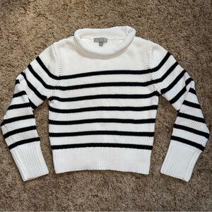 ❗️SOLD❗️100% Cotton J. Crew White Striped Knit Sweater